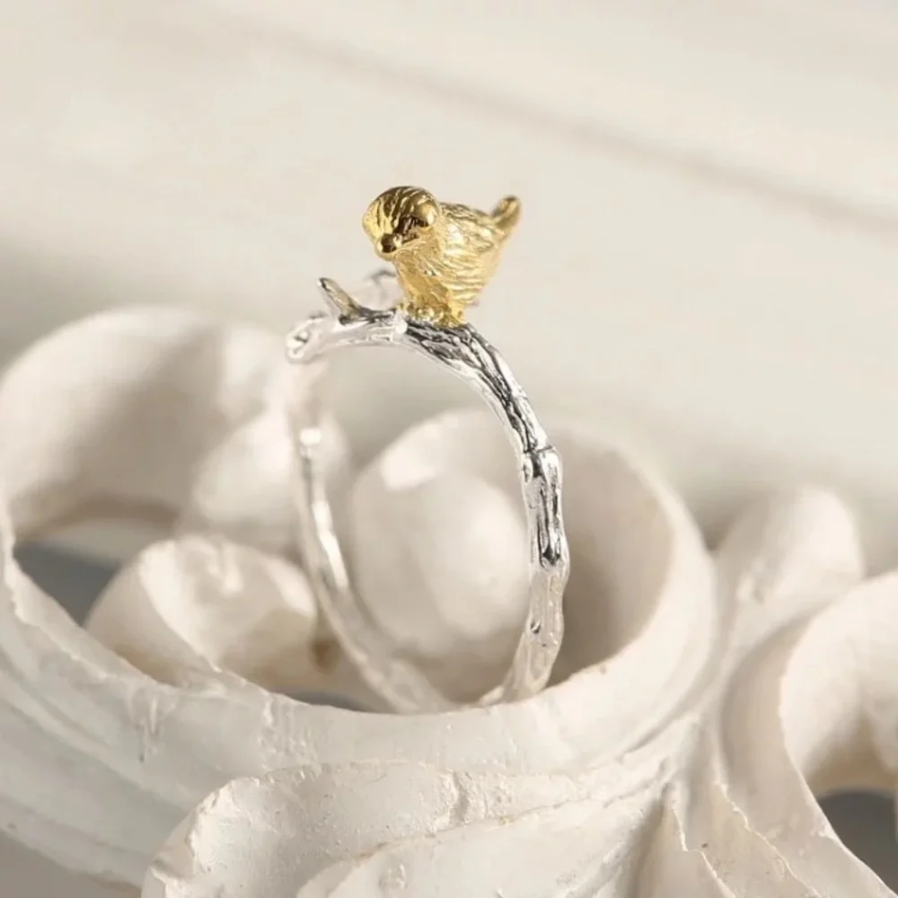 “Morning Companion” Bird Tree Branch Nature Ring - Picture 3 of 6